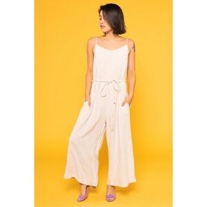 P. Cill Linen Wide-Leg‎ Jumpsuit, Cream